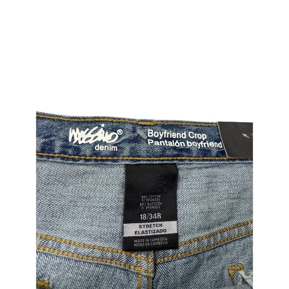 Mossimo Denim Boyfriend Crop Jeans 18 Mid-Rise Stretch Blue Raw Hem Frayed New - Picture 6 of 6